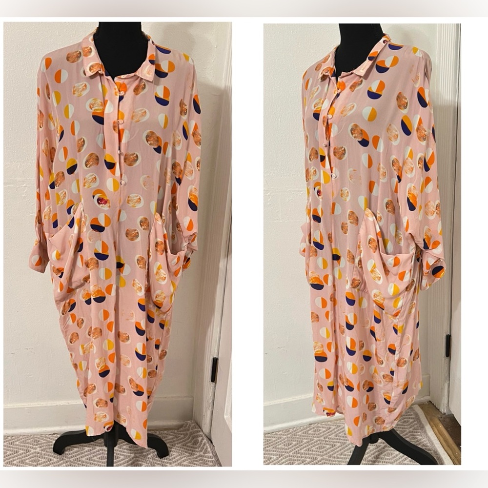 Moing Abstract Printed Shirt Dress Silk Oversized Classy Bohemian Bold Summer